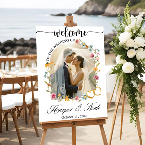Welcome to Our Wedding Sign Foral Style - Custom Name and Date Wedding Sign