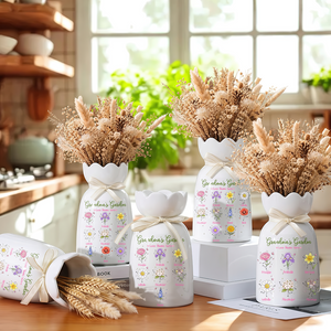 Grandma's Garden Birth Month Flowers - Personalized Ceramic Flower Vase - Gift For Grandma, Mom
