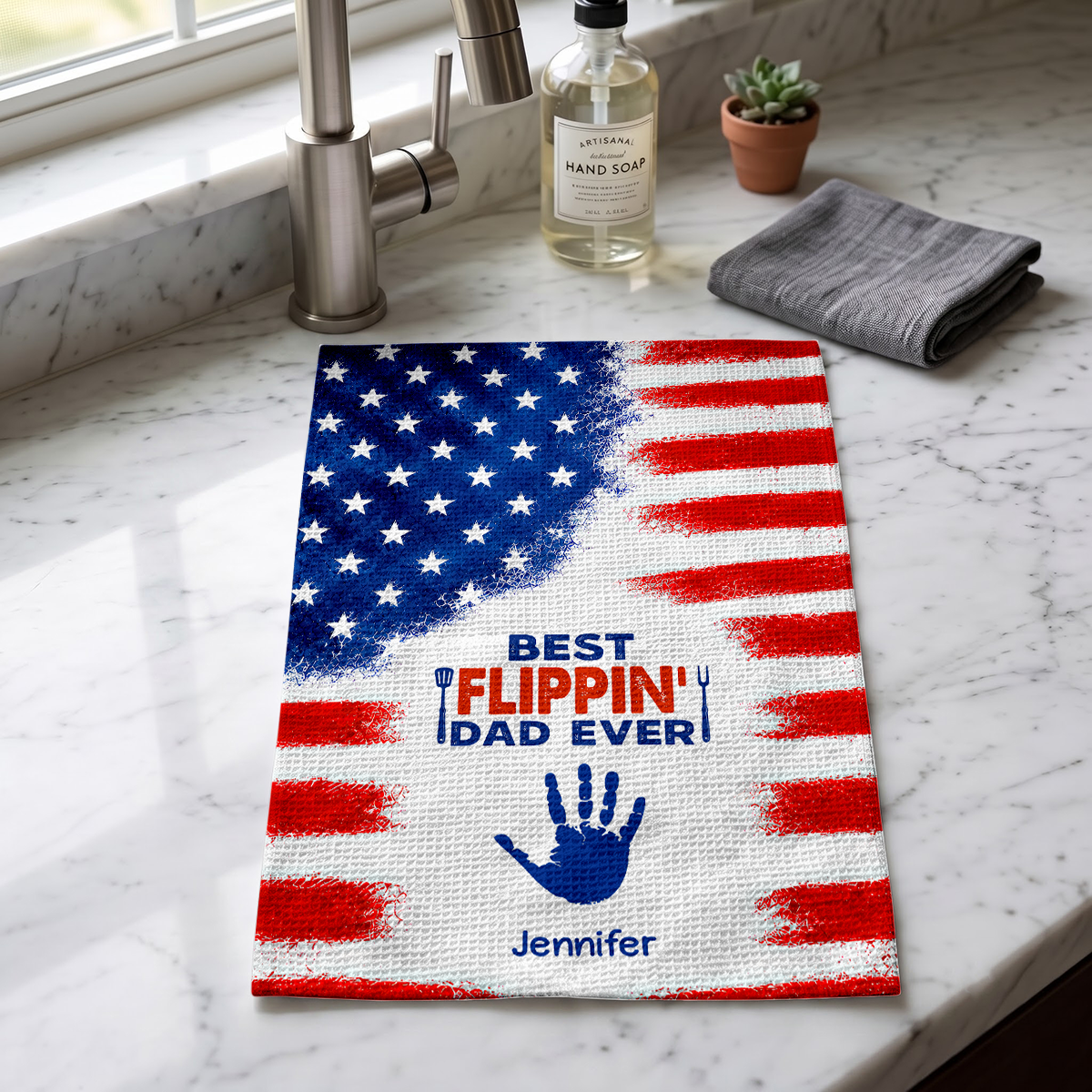 Stars & Stripes Best Flippin' Dad Ever - Personalized Kitchen Towel