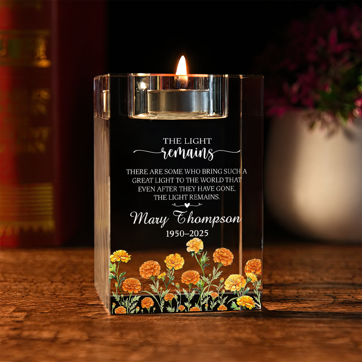 Poem for Funeral The Light Remains Personalized Crystal Candle Holder - Memorial Gift