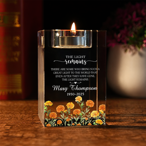 Poem for Funeral The Light Remains Personalized Crystal Candle Holder - Memorial Gift