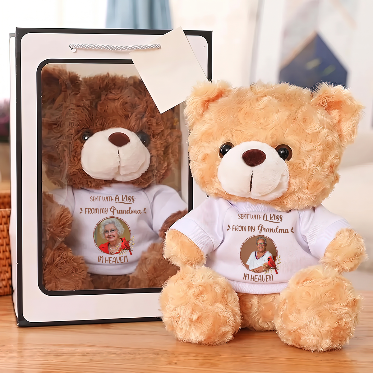 Sent With A Kiss From My Grandpa In Heaven - Memorial Personalized Teddy Bear