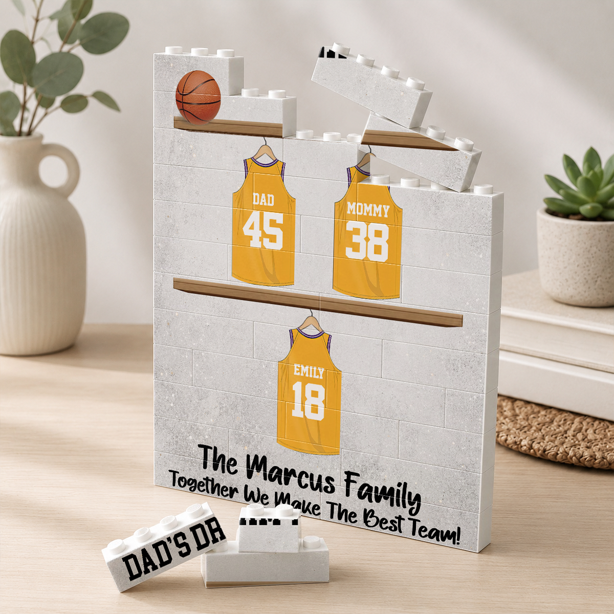 Personalized Dad's Dream Team Puzzle Art - Personalized Shaped Building Brick Blocks