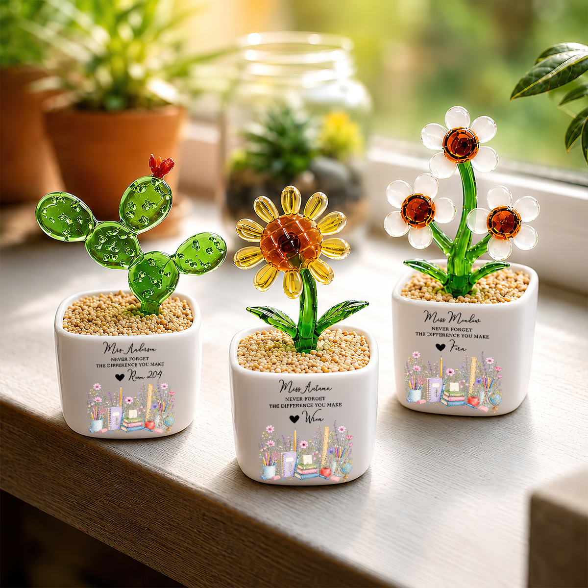 Never Forget The Difference You Make - Personalized Mini Glass Flower Pot