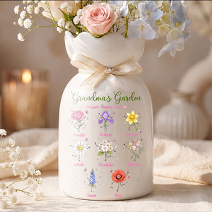 Grandma's Garden Birth Month Flowers - Personalized Ceramic Flower Vase - Gift For Grandma, Mom