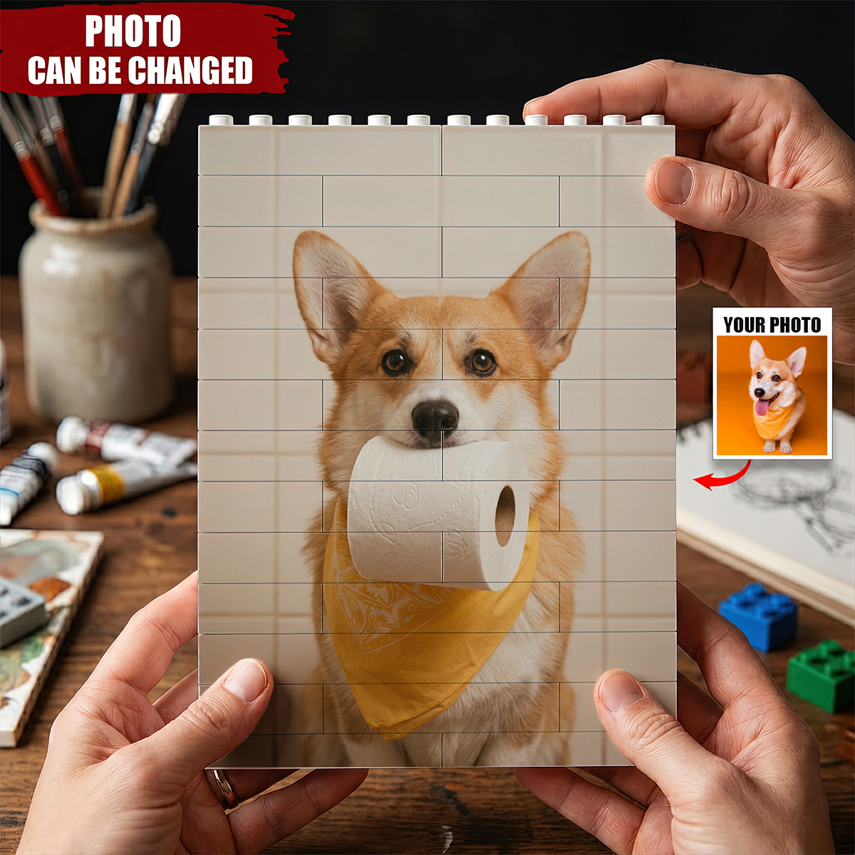 Custom Photo Funny Bathroom Pet Toilet Dog Cat - Personalized Shaped Building Brick Blocks