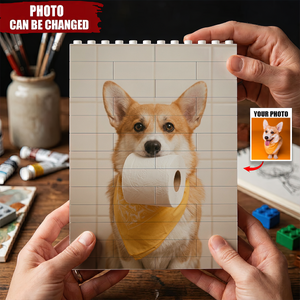 Custom Photo Funny Bathroom Pet Toilet Dog Cat - Personalized Shaped Building Brick Blocks
