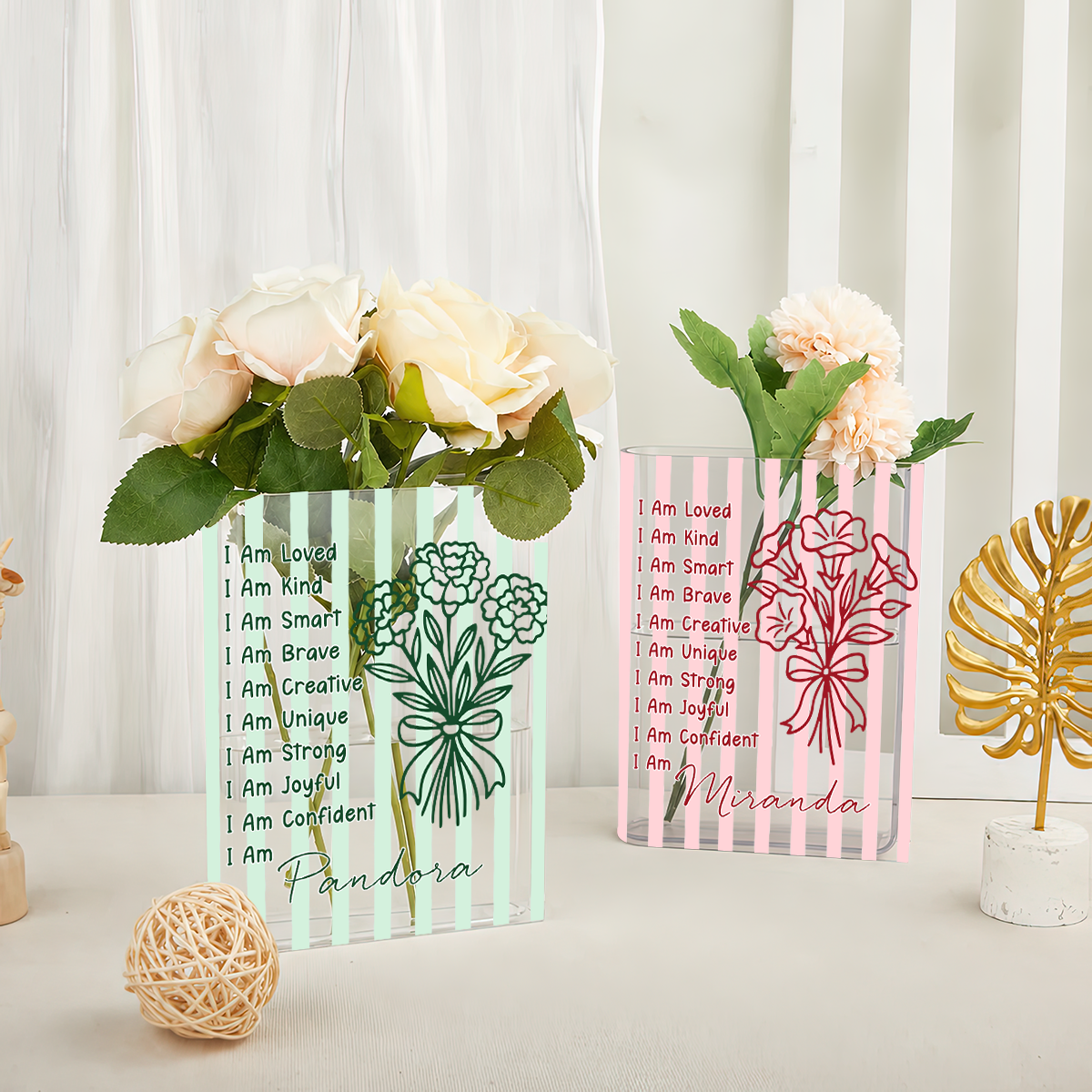 Affirmation Birth Flower Whimsy Clear Acrylic Book Vase for Flowers, Transparent Flower Vase for Home Decor