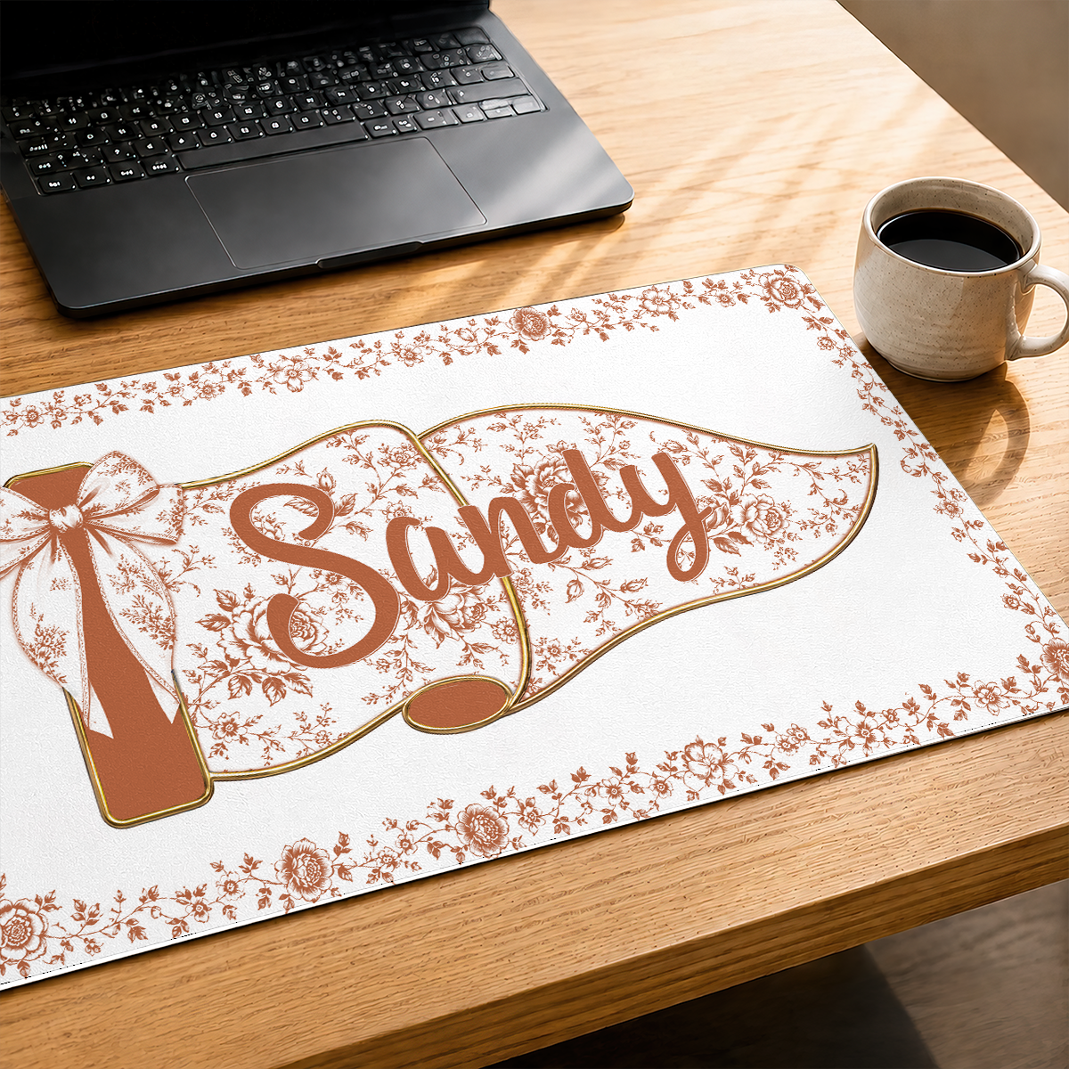 Custom Name Cross - Personalized Leather Desk Mat