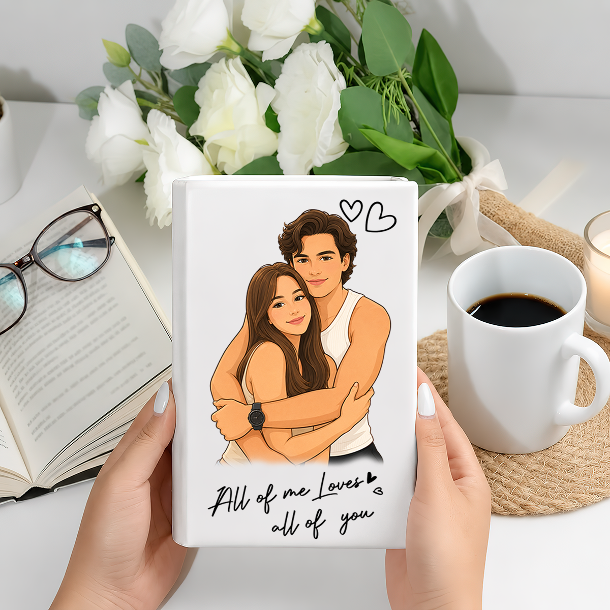 Custom Photo Semi Realistic Portrait You & Me We Got This - Ceramic Book Flower Vase