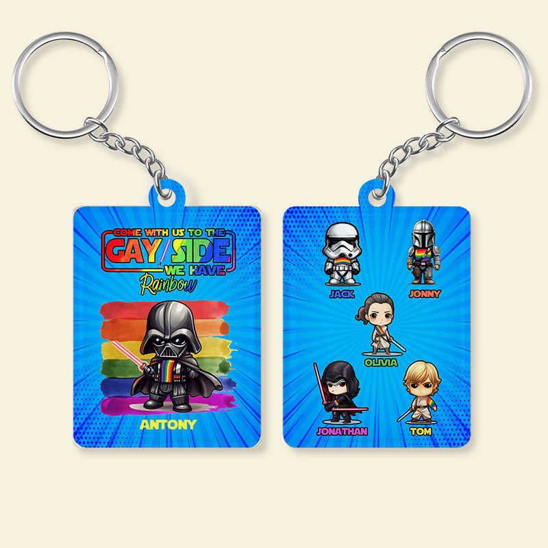 Funny Personalized Keychain - Come With Us To The Gay Side - Personalized Keyring for Gay Lesbian Trans Bi - Gift for LGBT Month, Birthday, Anniversary