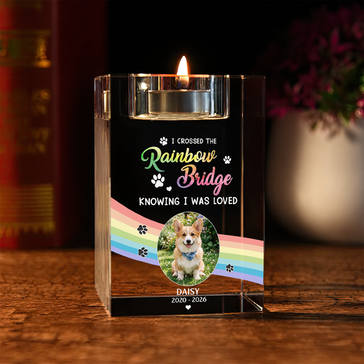 When You Miss Me Dog Loss - Personalized Crystal Candle Holder - Pet Memorial