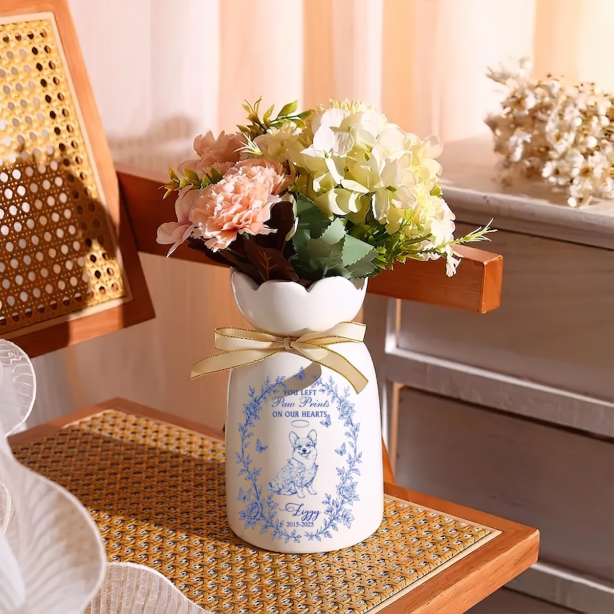 You Left Paw Prints Personalized Ribbon Tie Flower Vase