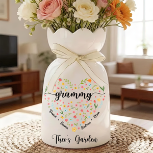 Flowers Grandma Personalized Ribbon Tie Flower Vase
