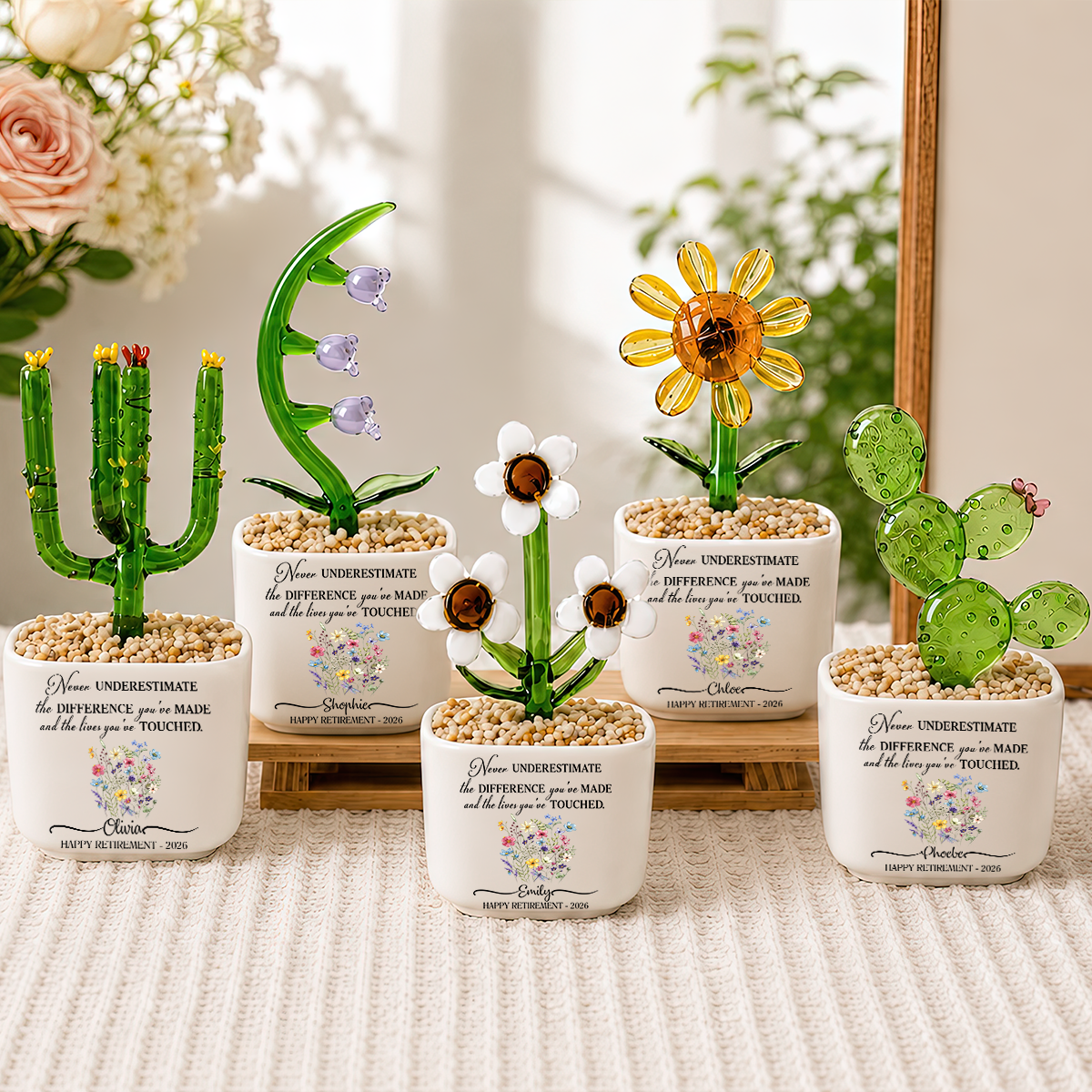 New Chapter Custom Going Away Gift for Coworker - Personalized Glass Flower Pot Retirement