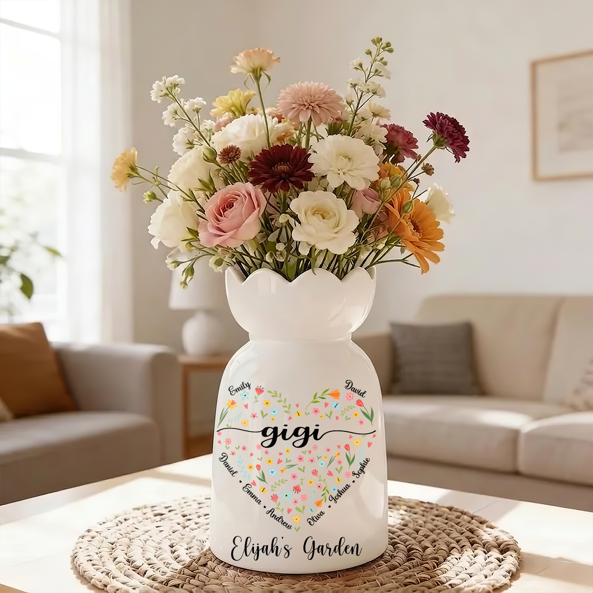 Flowers Grandma Personalized Ribbon Tie Flower Vase
