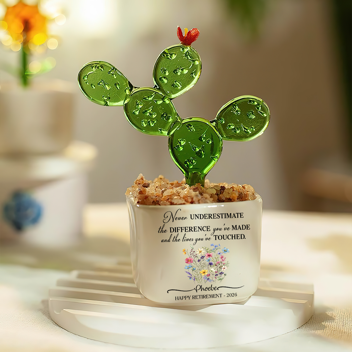 New Chapter Custom Going Away Gift for Coworker - Personalized Glass Flower Pot Retirement
