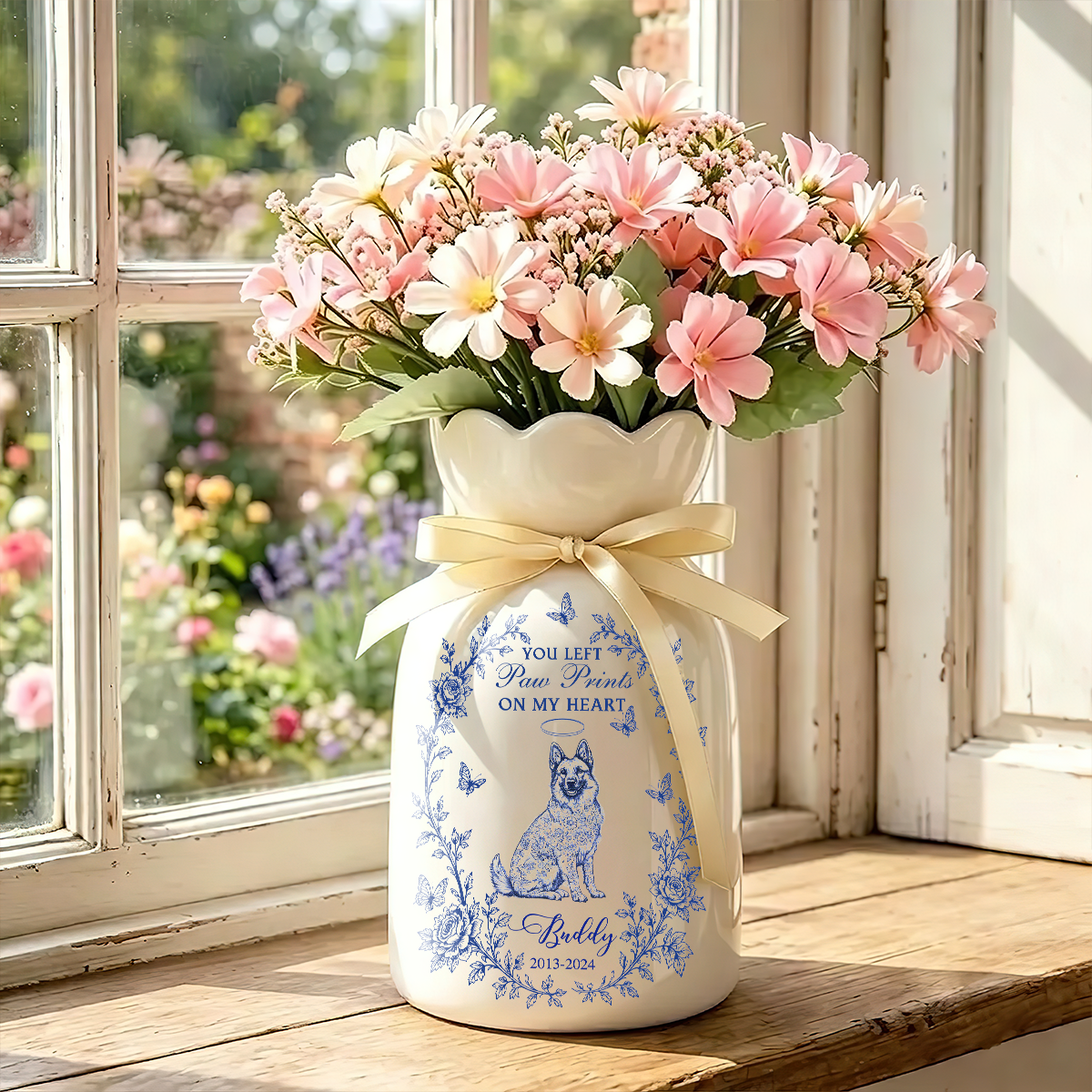 You Left Paw Prints Personalized Ribbon Tie Flower Vase