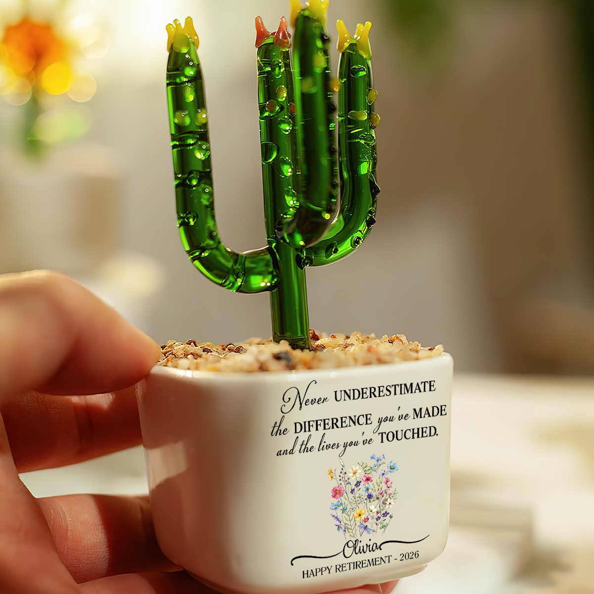 New Chapter Custom Going Away Gift for Coworker - Personalized Glass Flower Pot Retirement