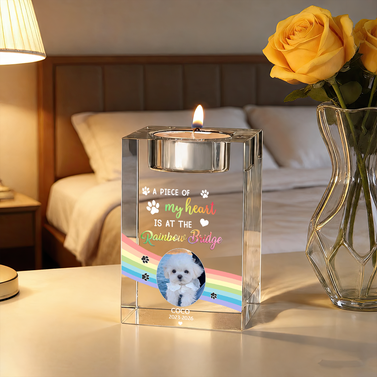 When You Miss Me Dog Loss - Personalized Crystal Candle Holder - Pet Memorial