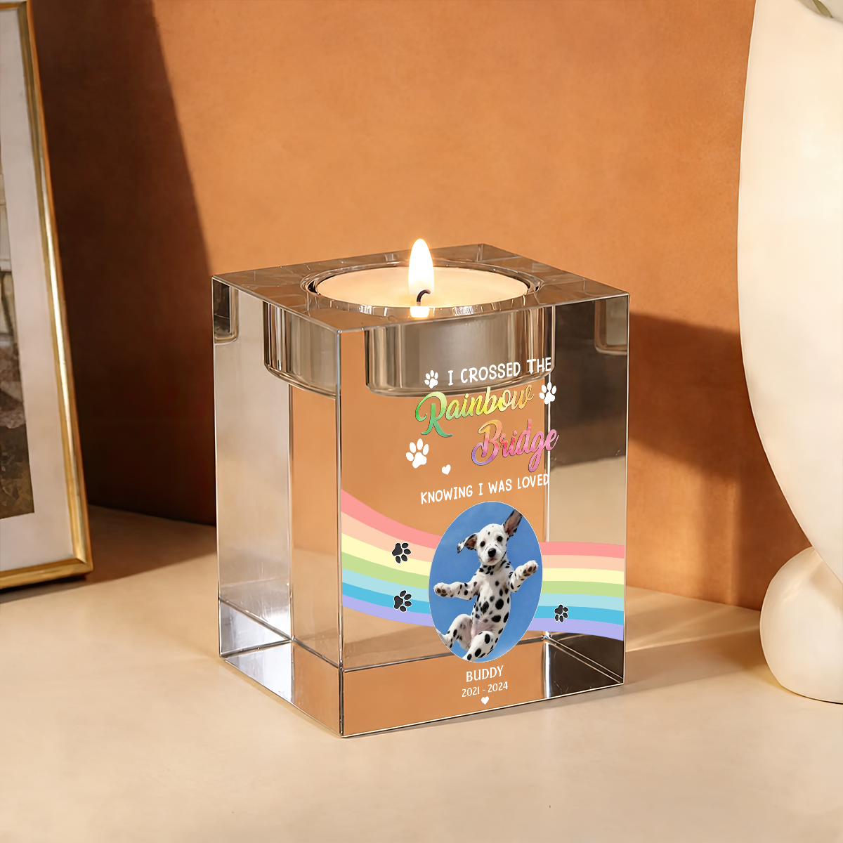 When You Miss Me Dog Loss - Personalized Crystal Candle Holder - Pet Memorial