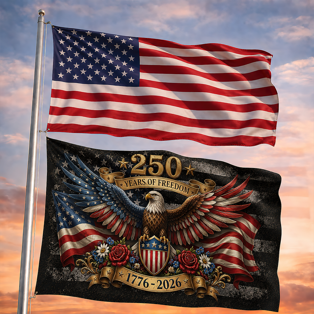 Flowers 250 Years Of America - House Flag United States