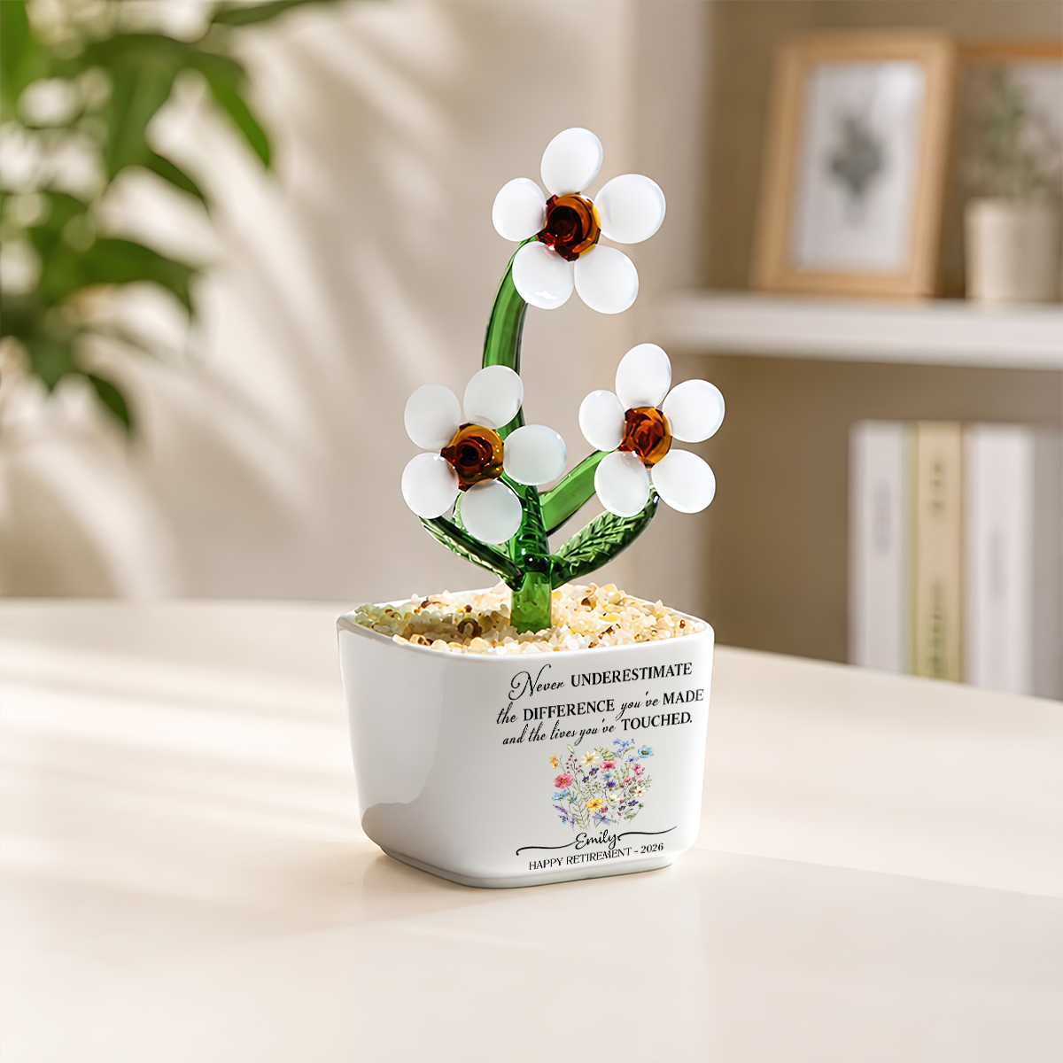 New Chapter Custom Going Away Gift for Coworker - Personalized Glass Flower Pot Retirement