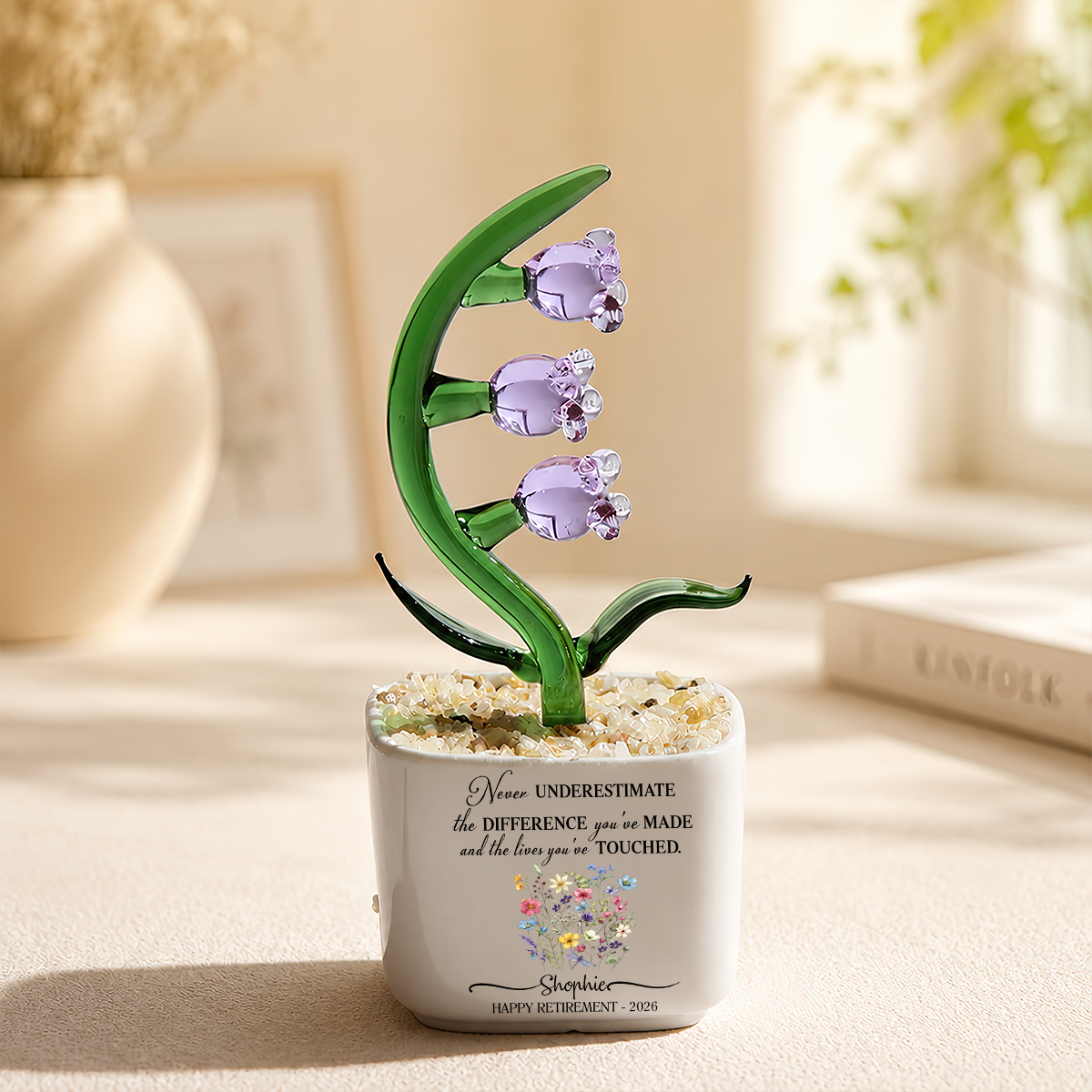 New Chapter Custom Going Away Gift for Coworker - Personalized Glass Flower Pot Retirement