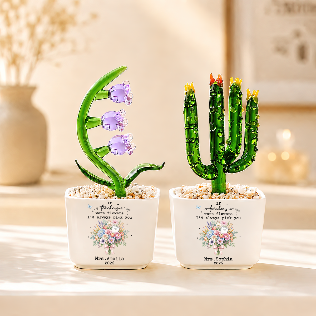 Thank You for Helping Me Grow, Teacher Appreciation - Personalized Glass Flower Pot