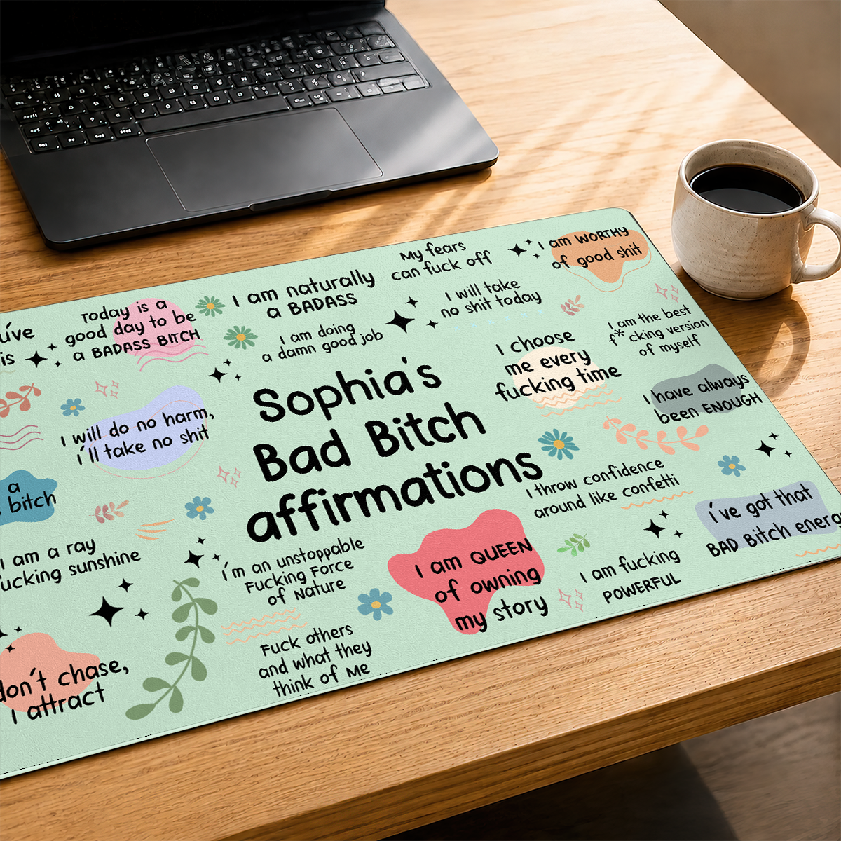 Girl's Daily Affirmations - Personalized Leather Desk Mat