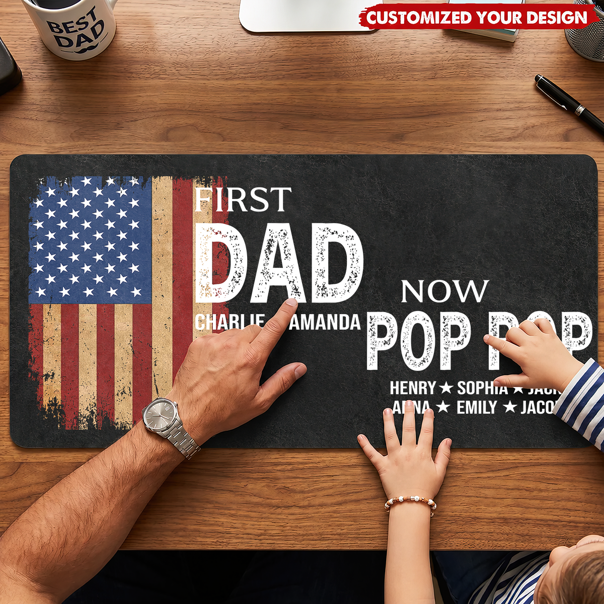 First Dad Now Pop Pop - Personalized Leather Desk Mat