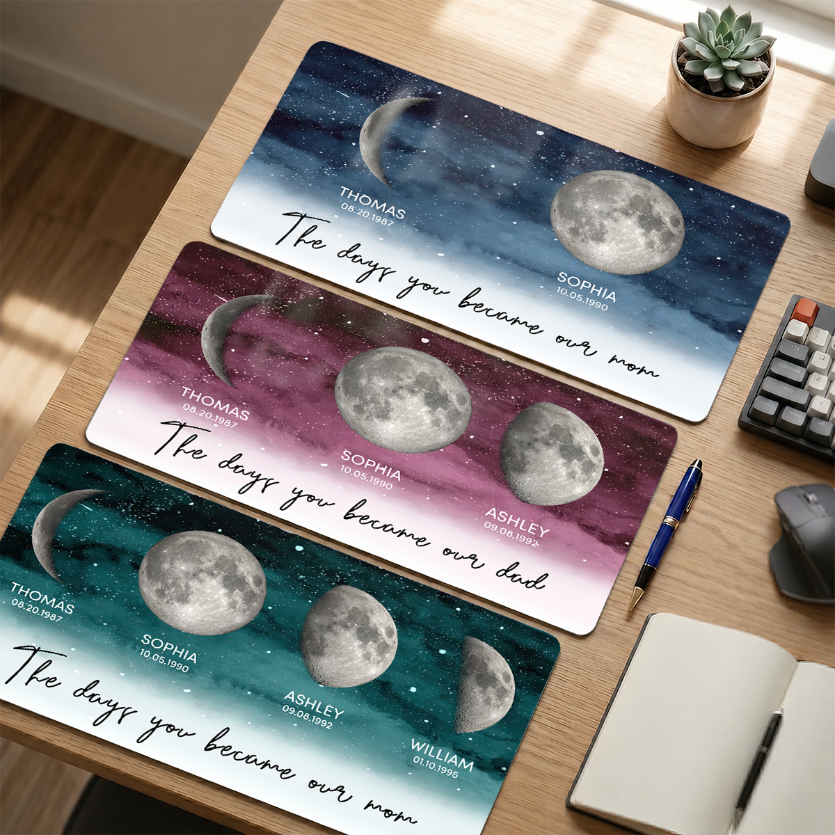 Starry Night Custom Birth Moon Phase - Personalized Leather Desk Mat