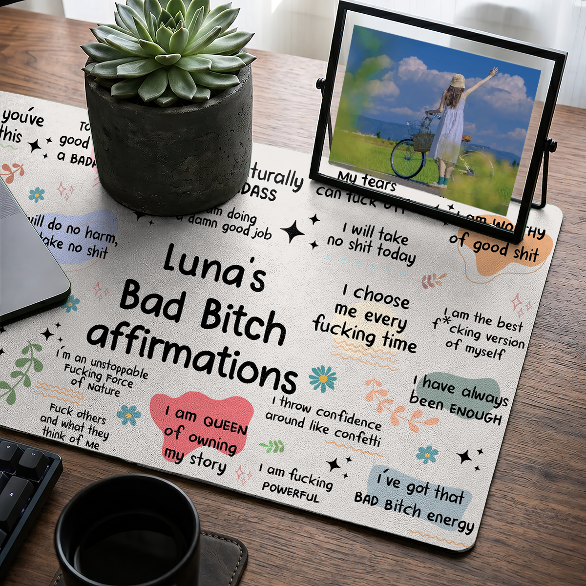 Girl's Daily Affirmations - Personalized Leather Desk Mat