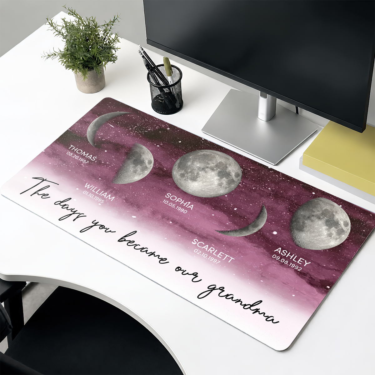 Starry Night Custom Birth Moon Phase - Personalized Leather Desk Mat