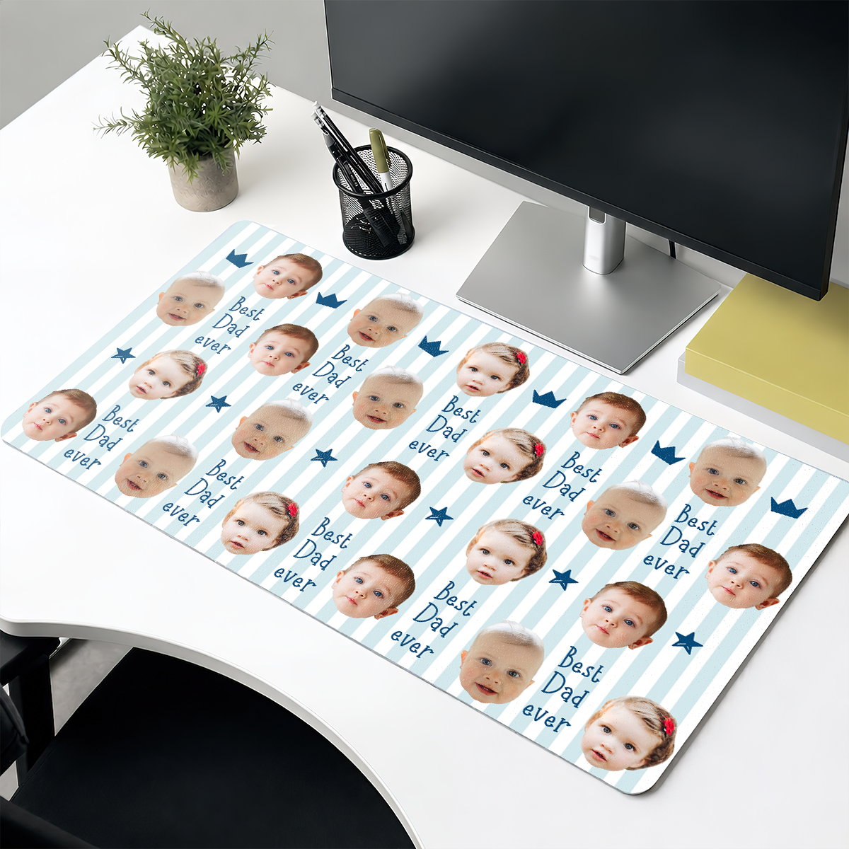 Custom Photo Stripe Theme - Personalized Leather Desk Mat