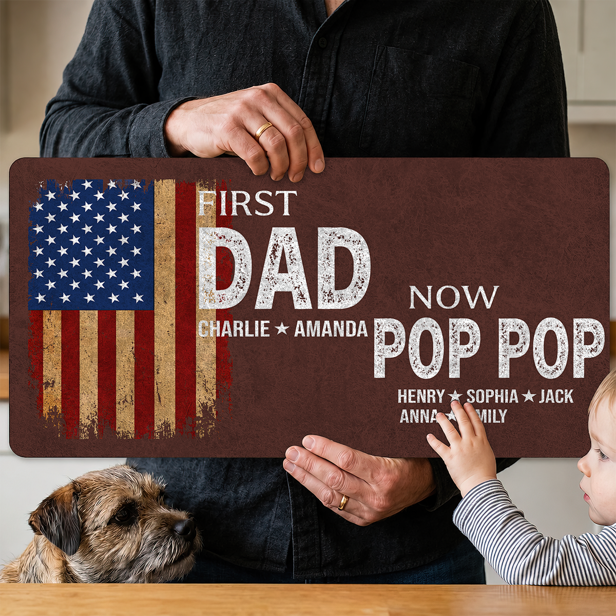 First Dad Now Pop Pop - Personalized Leather Desk Mat