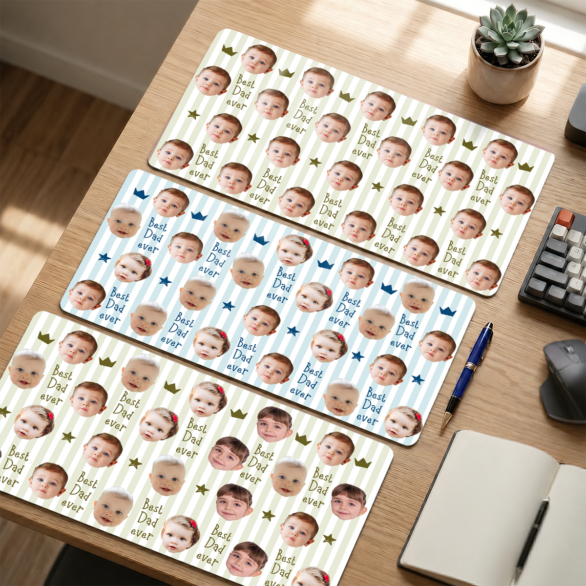 Custom Photo Stripe Theme - Personalized Leather Desk Mat