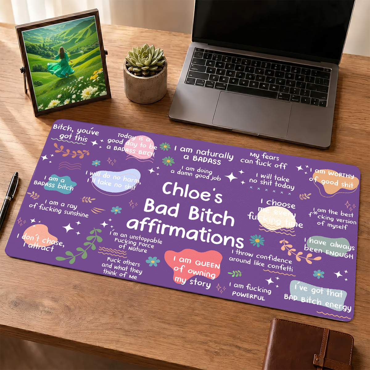 Girl's Daily Affirmations - Personalized Leather Desk Mat