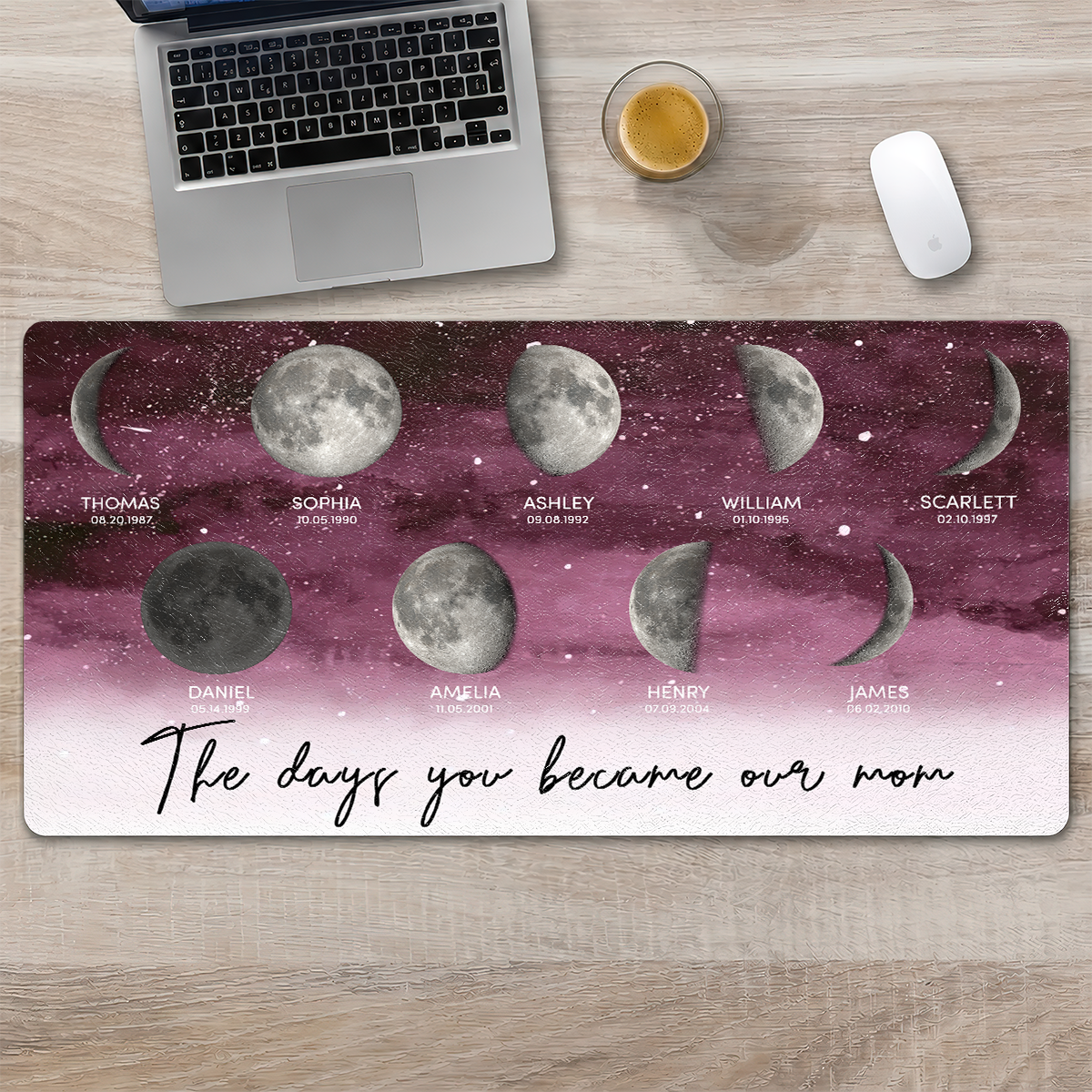 Starry Night Custom Birth Moon Phase - Personalized Leather Desk Mat
