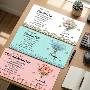 Birth Flower And Name - Personalized Leather Desk Mat
