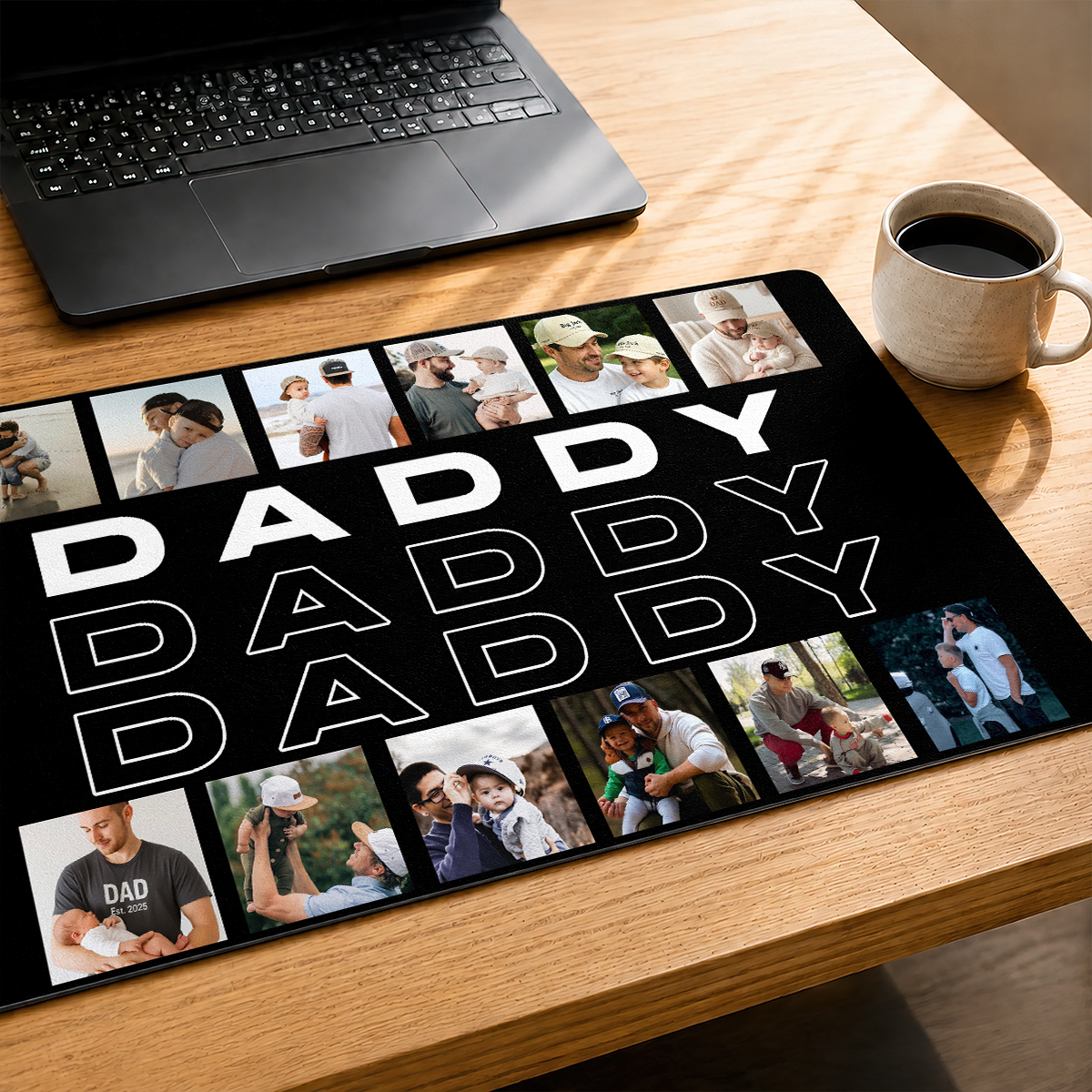Custom Photo B&W - Gift For Father We Love You - Personalized Leather Desk Mat