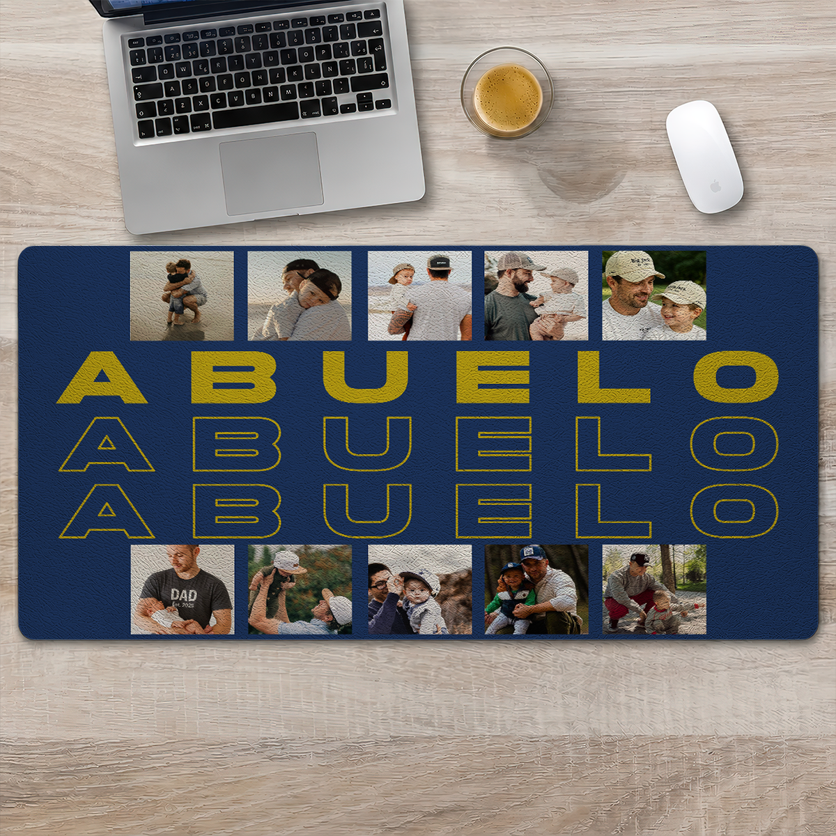 Custom Photo B&W - Gift For Father We Love You - Personalized Leather Desk Mat