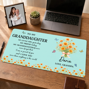 Birth Flower And Name - Personalized Leather Desk Mat