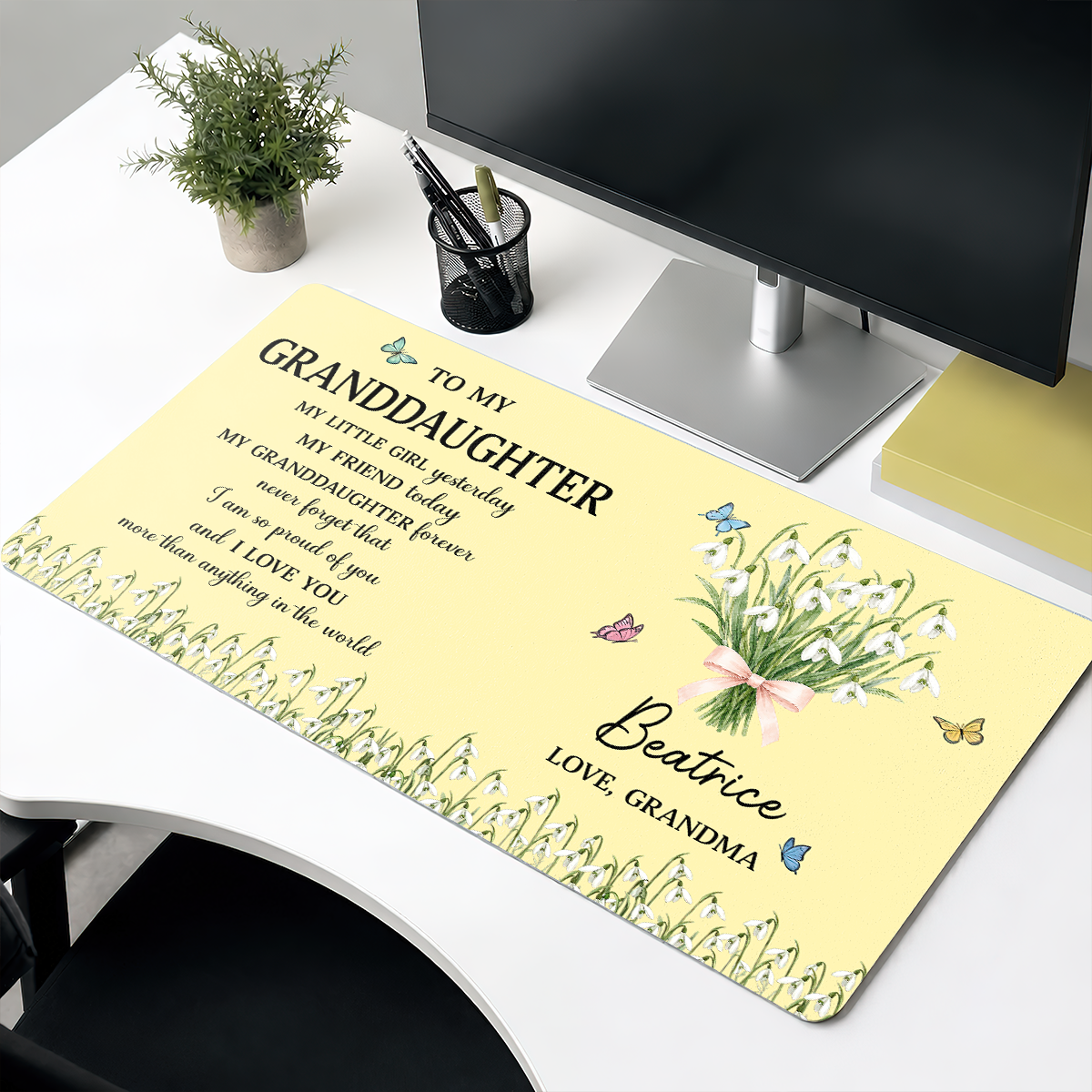Birth Flower And Name - Personalized Leather Desk Mat