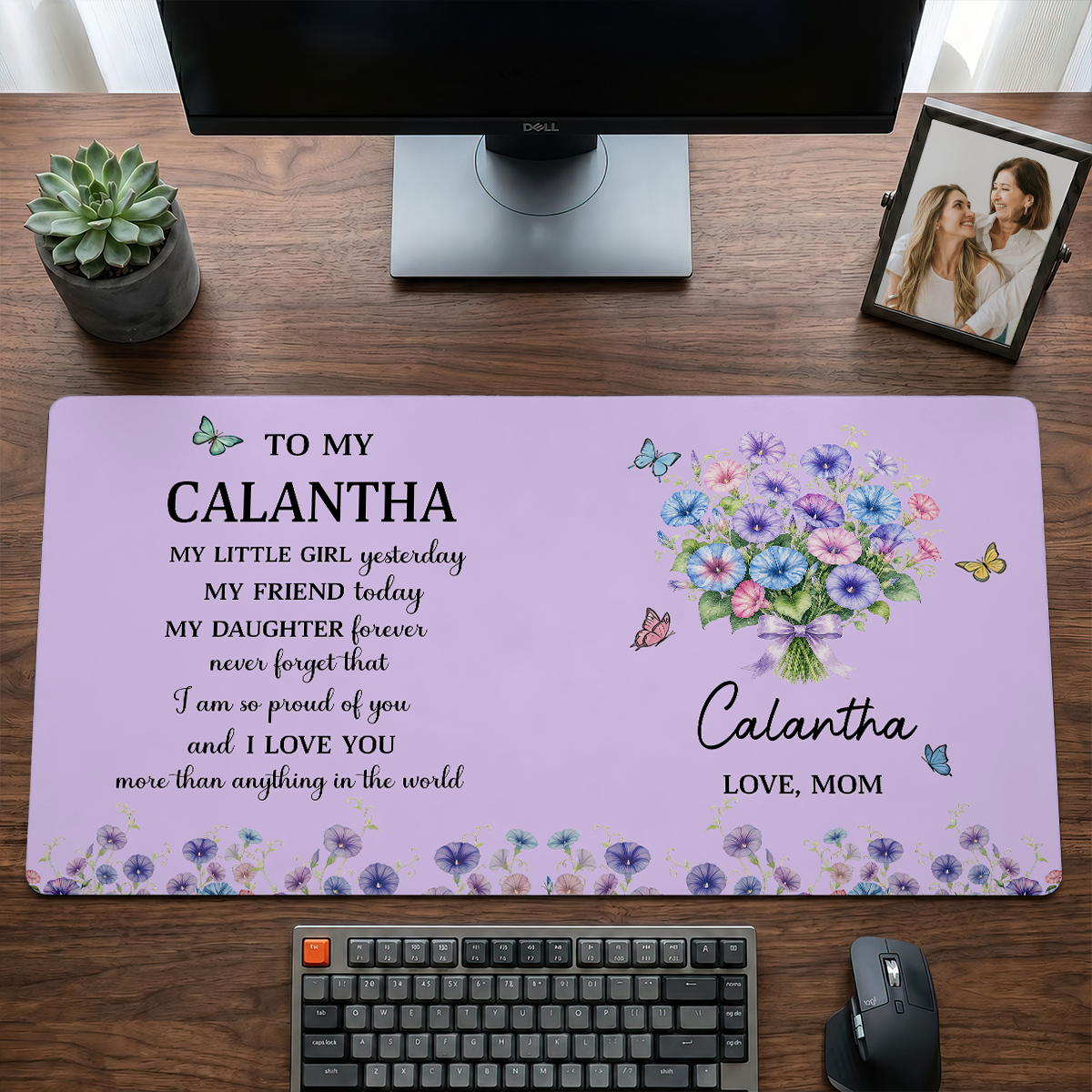 Birth Flower And Name - Personalized Leather Desk Mat