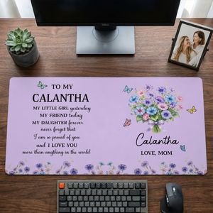 Birth Flower And Name - Personalized Leather Desk Mat
