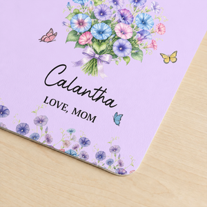 Birth Flower And Name - Personalized Leather Desk Mat