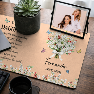 Birth Flower And Name - Personalized Leather Desk Mat