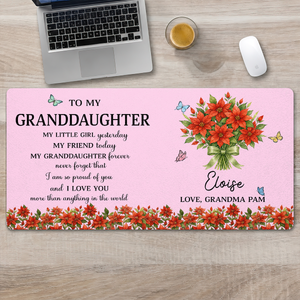 Birth Flower And Name - Personalized Leather Desk Mat