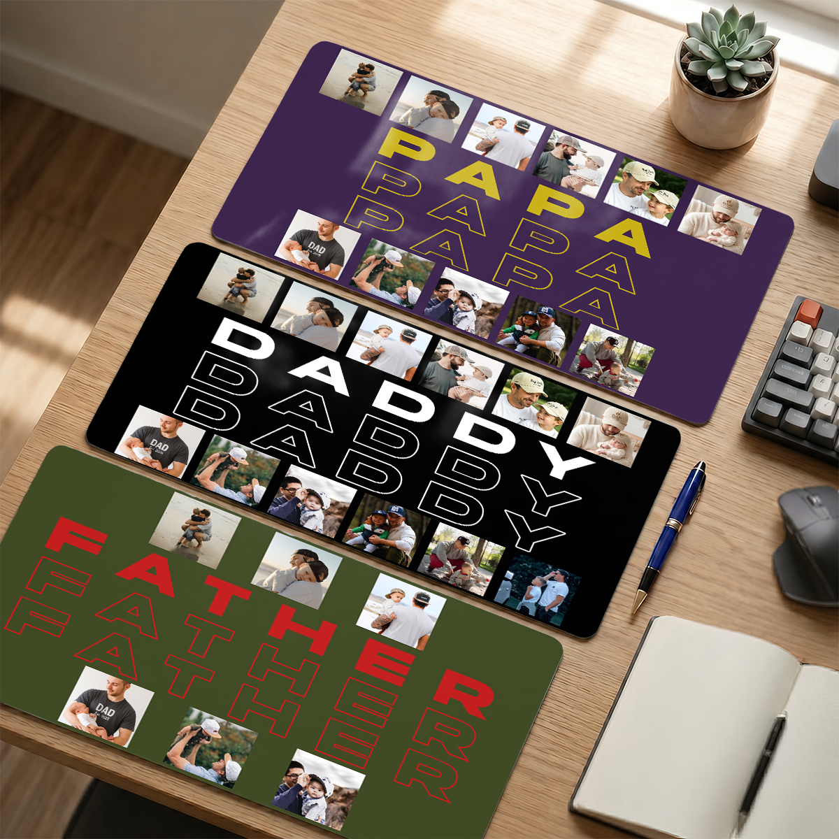 Custom Photo B&W - Gift For Father We Love You - Personalized Leather Desk Mat